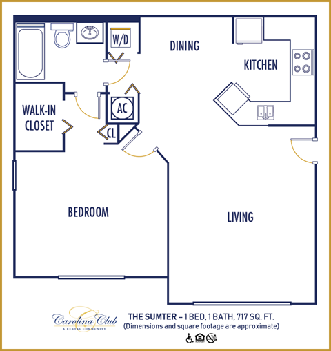 Floor plan for 1 bed, 1 bath